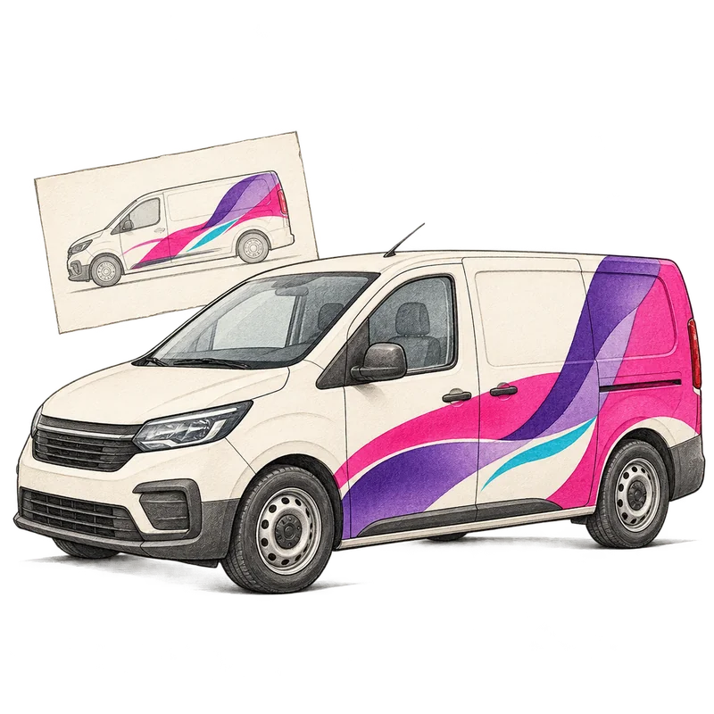 Illustration d’un design de covering de camionnette aux couleurs d’une marque